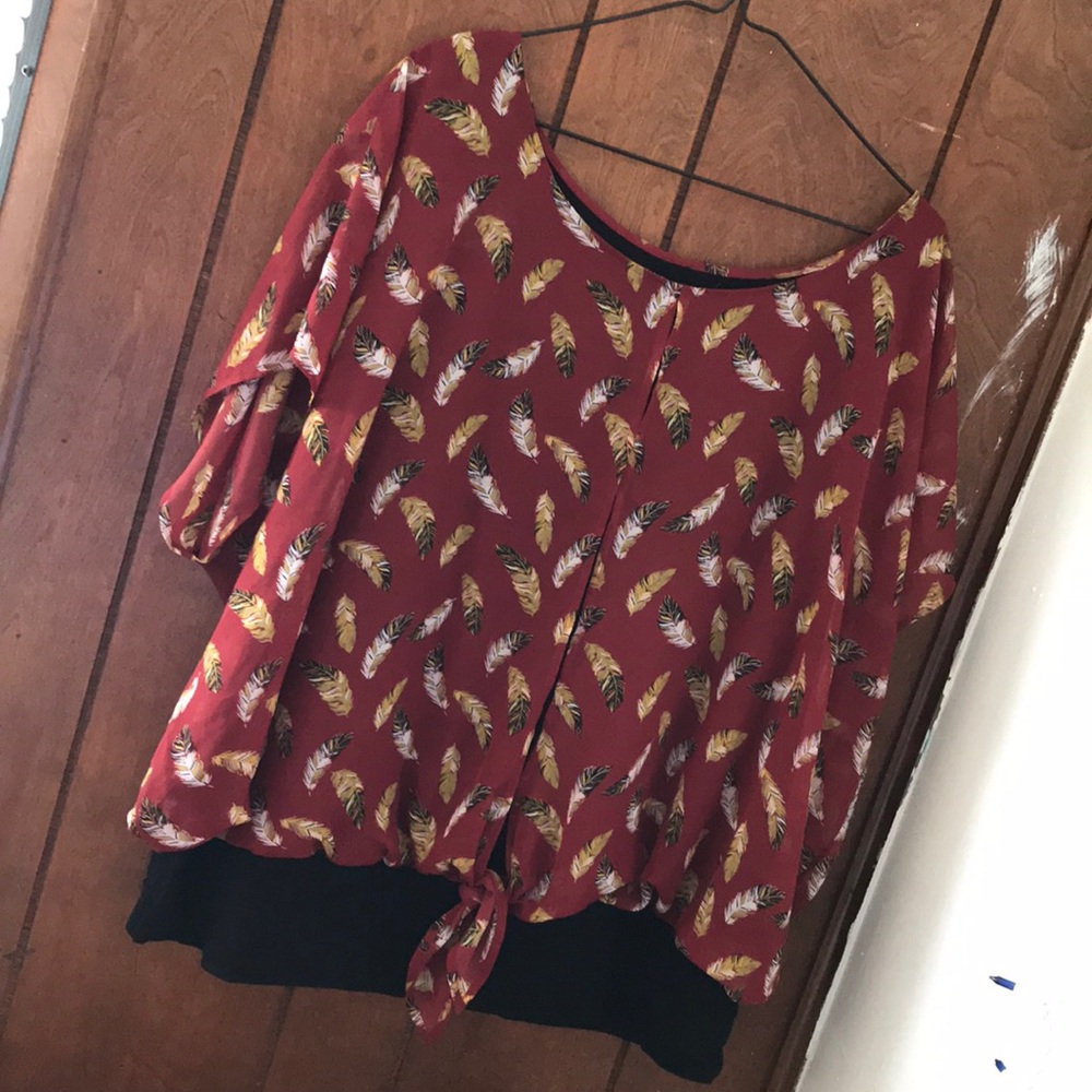 Dark red feathered blouse